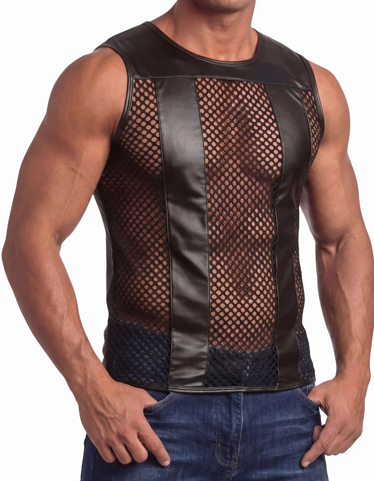 Maglietta da uomo senza maniche lattice inserti rete pesca