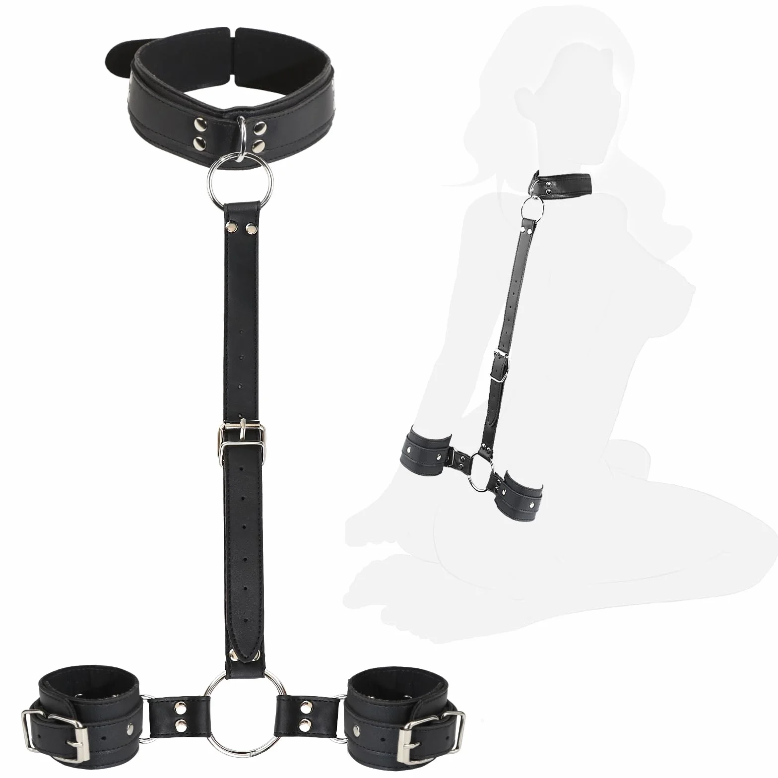 Giochi Erotici Coppie BDSM Bondage Set per Donna Uomo con Manette e Collari Regolabili Nere