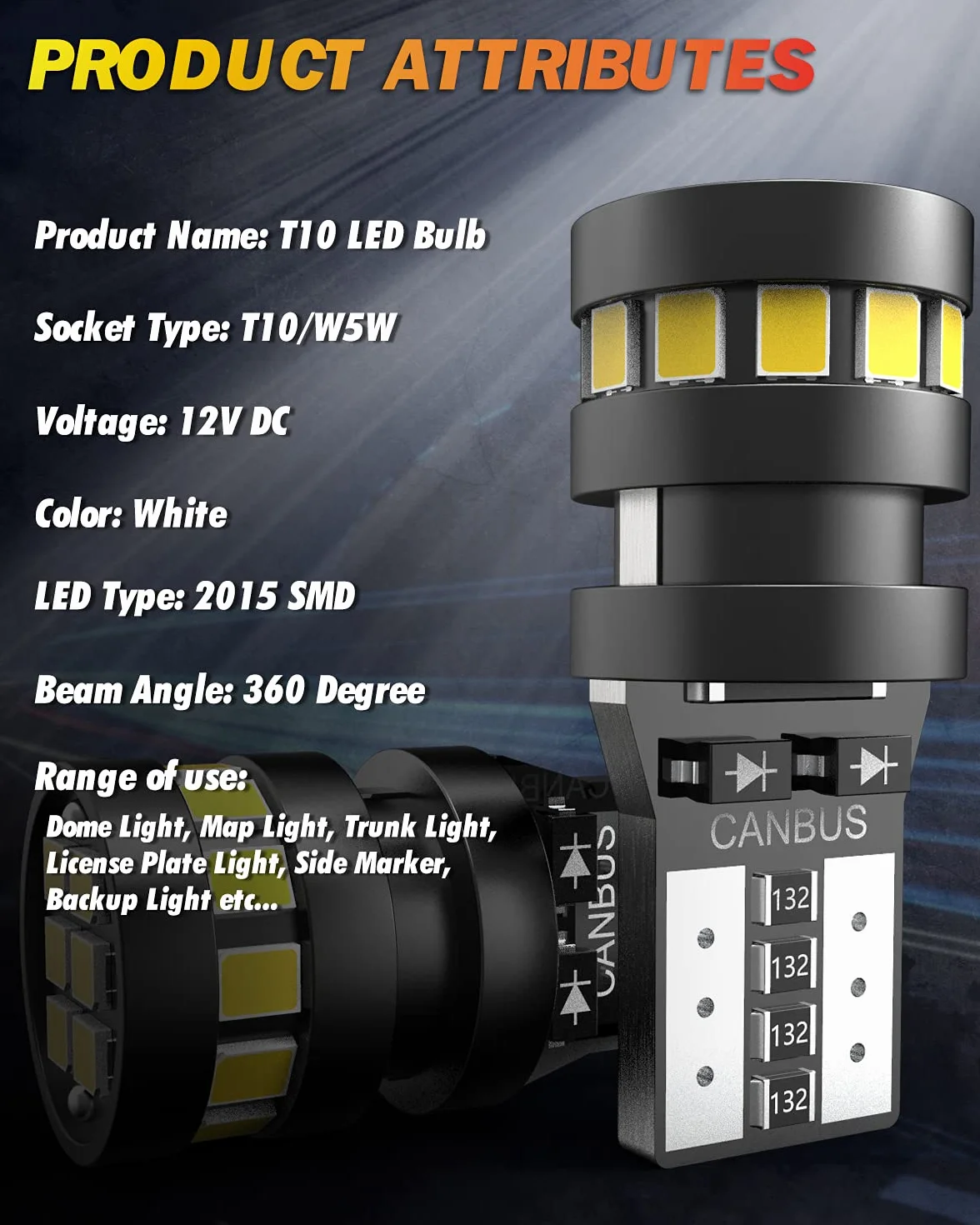 OUSHI W5W T10 LED Canbus 194 168 2825 501 12V 6500K Xenon Bianca Confezione Da 4