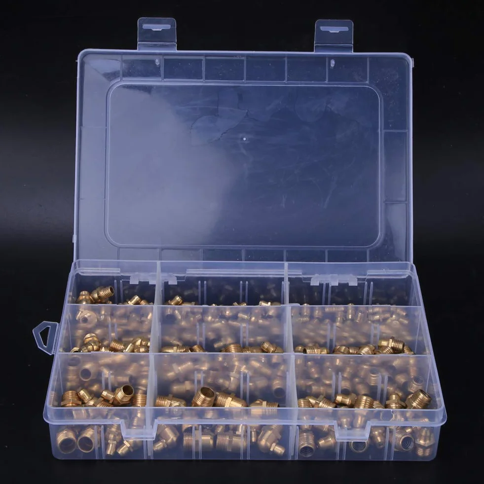 Kit di Capezzolo Grasso di Ottone 160pc, M6/M8/M10 Grease Zerk a 45°, 90° e 180° per Auto, Moto e Camion