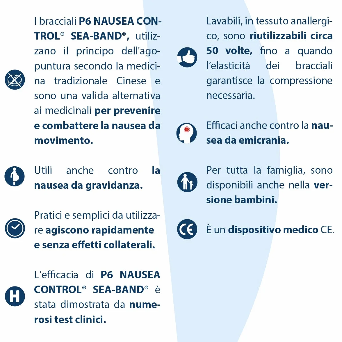 Bracciali Anti-Nausea per Adulti, Dispositivo Medico CE Classe I, Riutilizzabili, Confezione da 2