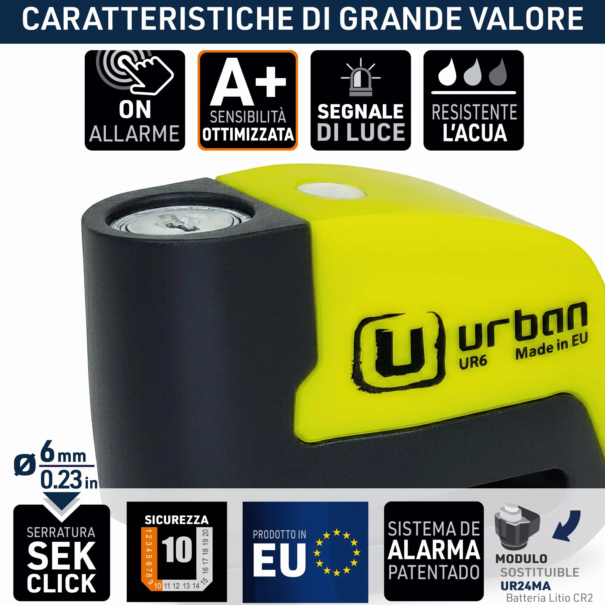 URBAN UR6 Antifurto Moto Blocca Disco con Allarme 120dB LED Impermeabile Sensibilità A+