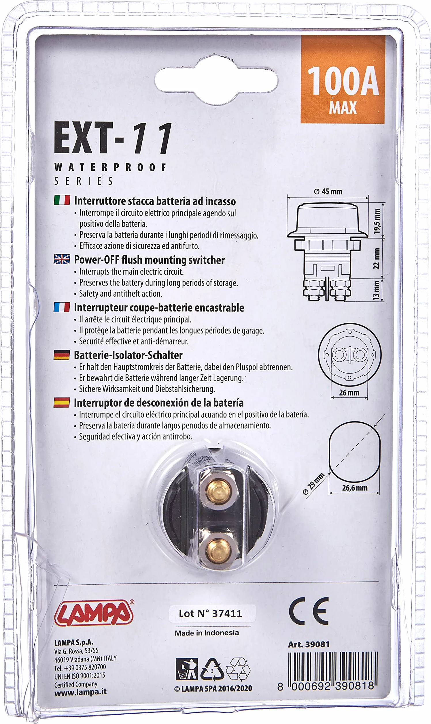 LAMPA 39081 Interruttore principale Batteria