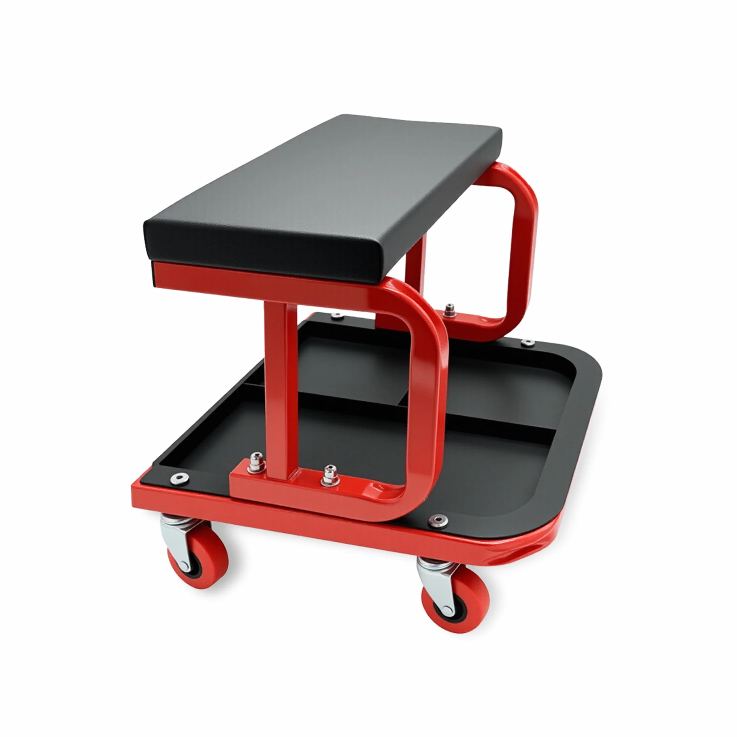 Sgabello da Officina Relaxdays 100 kg 4 Ruote Nero-Rosso