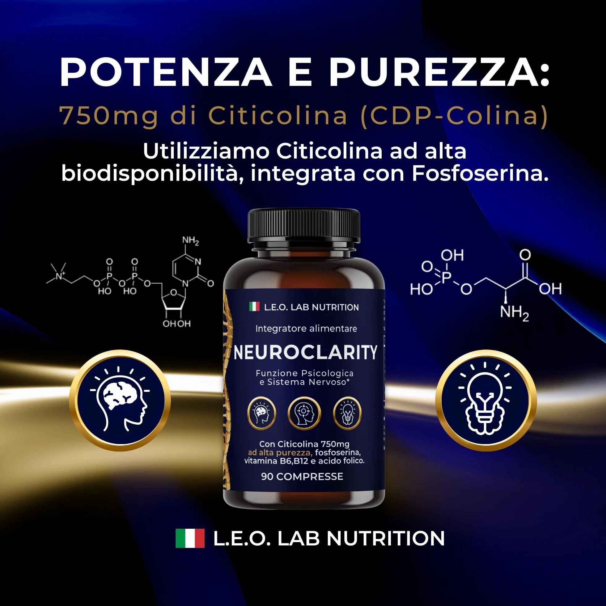 Citicolina 90Cpr 750mg Colina Fosfoserina Vitamine B Acido Folico Metabolismo Energetico Cerebrale