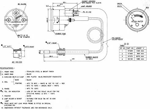 Indicatore Temperatura Acqua Capillare Trattore Fiat Massey Ferguson 77901567