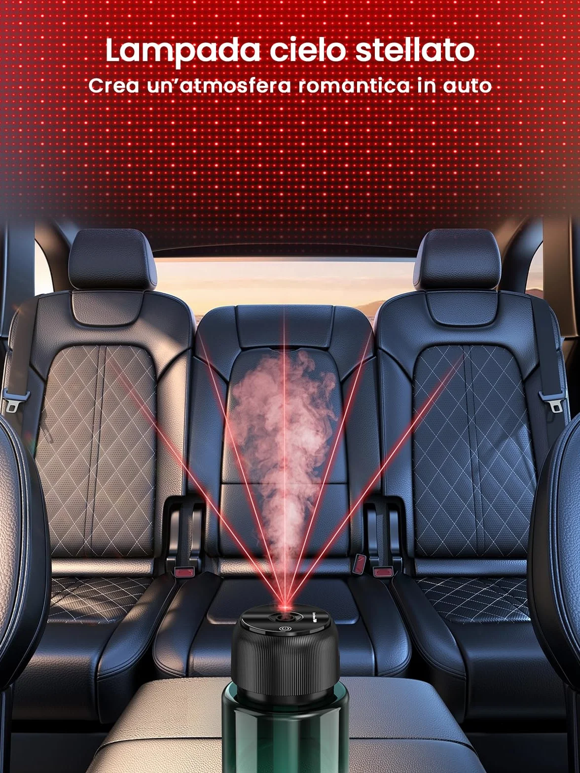 Diffusore Di Profumo Auto Profumatore E Deodorante 160ml BJ 047 Accensione Automatica Batteria Ricaricabile Luce Stellata 3 Modalità (Oceano)