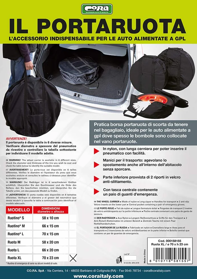 CORA Borsa Porta Ruota 70x23 cm