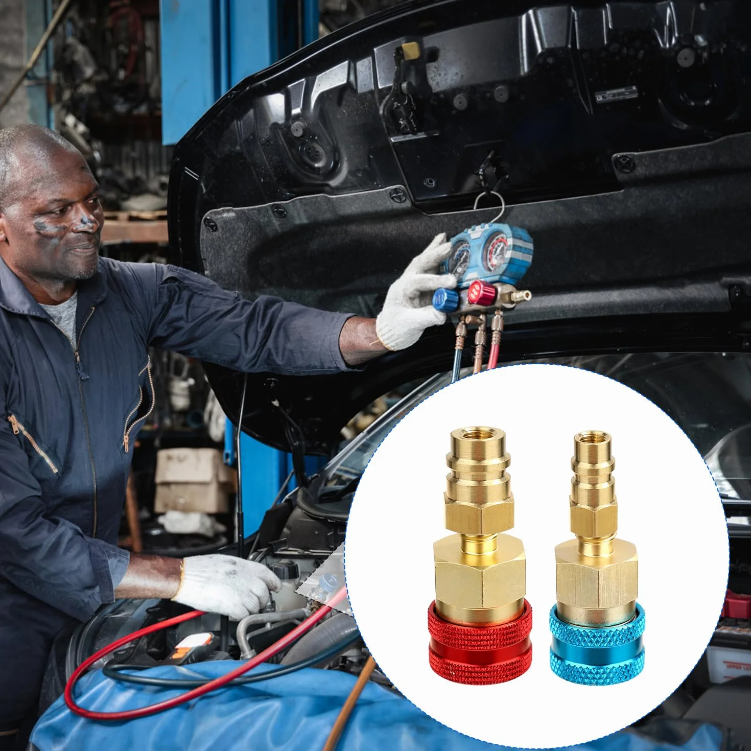 NQEUEPN 4 Pezzi Adattatore da R1234yf a R134a, Kit Adattatore da R1234yf da R1234yf a R134a Lato Alto e Basso Connettore Accoppiatore Rapido da R1234yf a R134a per Refrigerante Condizionatore d'Aria