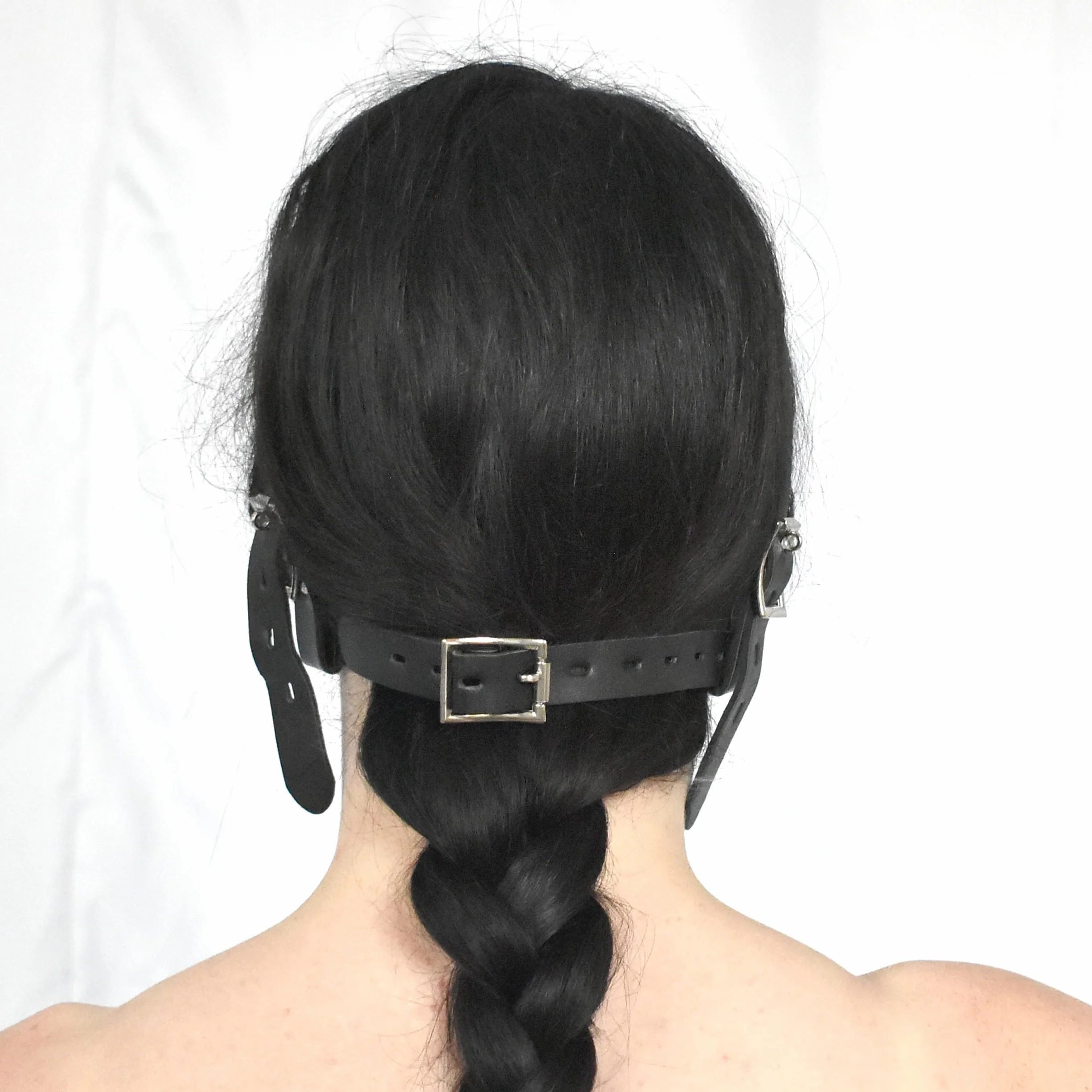 Bavaglio BDSM con gancio nasale e boccale, imbracatura testa bloccabile similpelle, accessorio Bondage regolabile