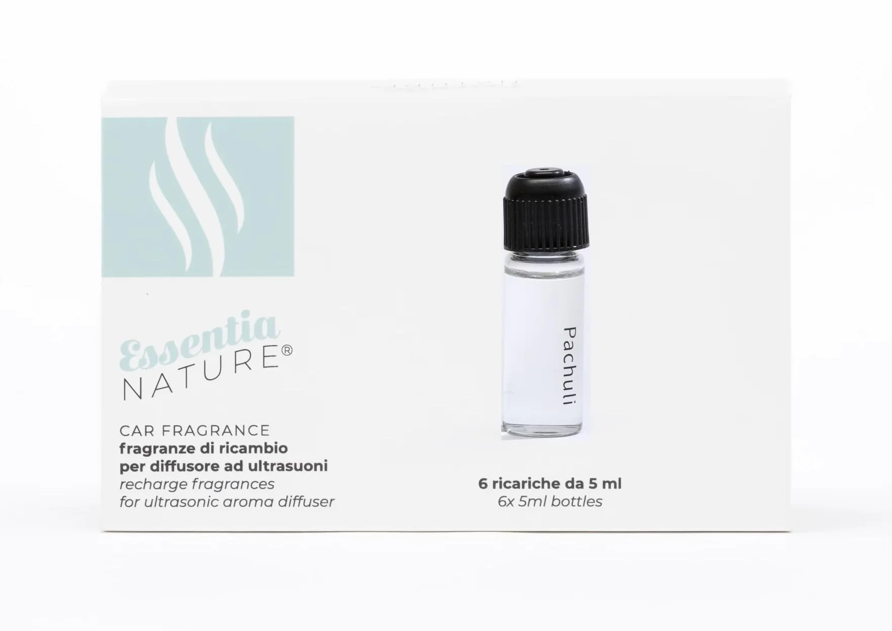 ESSENTIA Kit Ricariche 6 Fiale per Diffusore Oli Essenziali ad Ultrasuoni per Auto, Fragranza Pachuli 5ml
