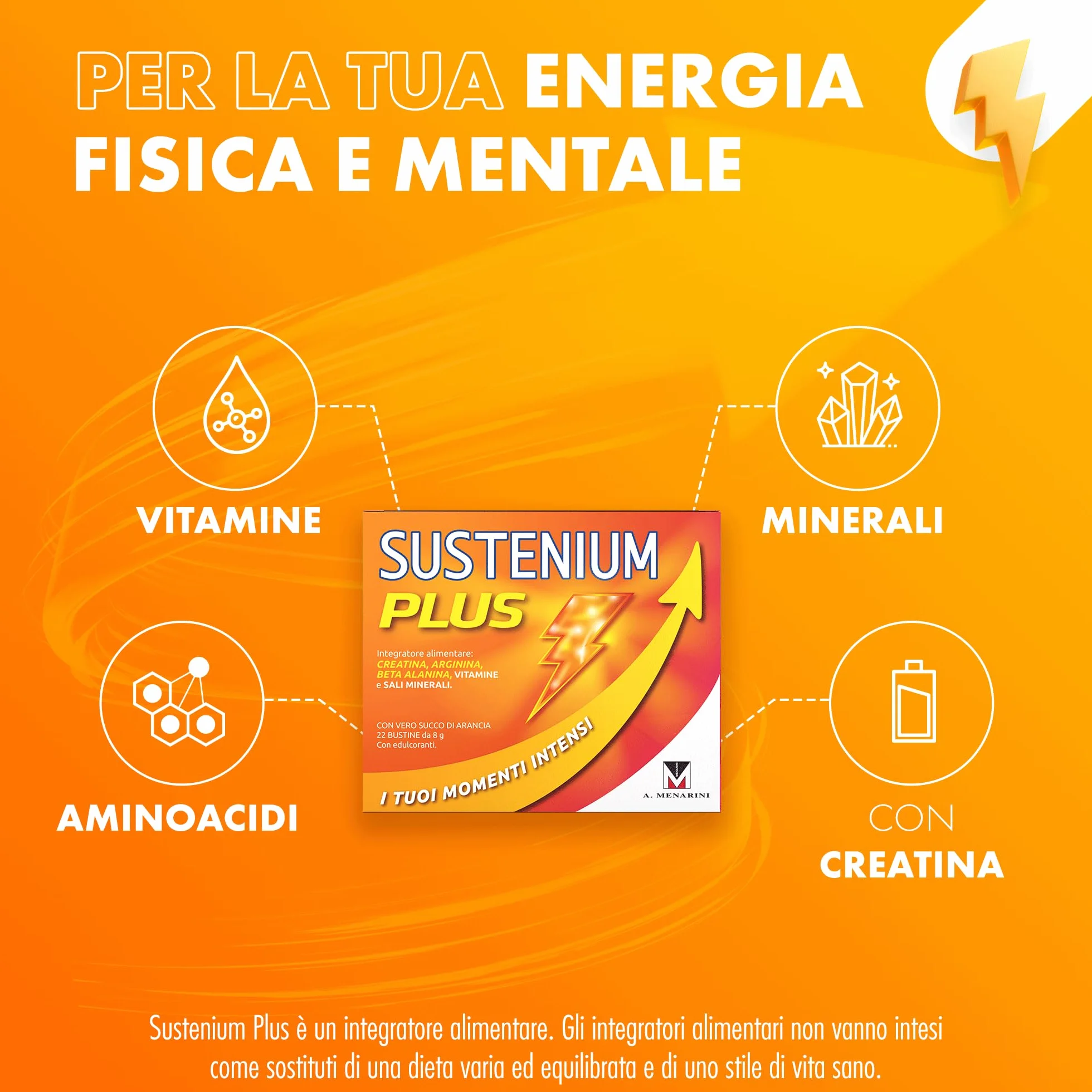 Sustenium Plus Integratore Energizzante Aminoacidi Vitamine Minerali 22 Bustine