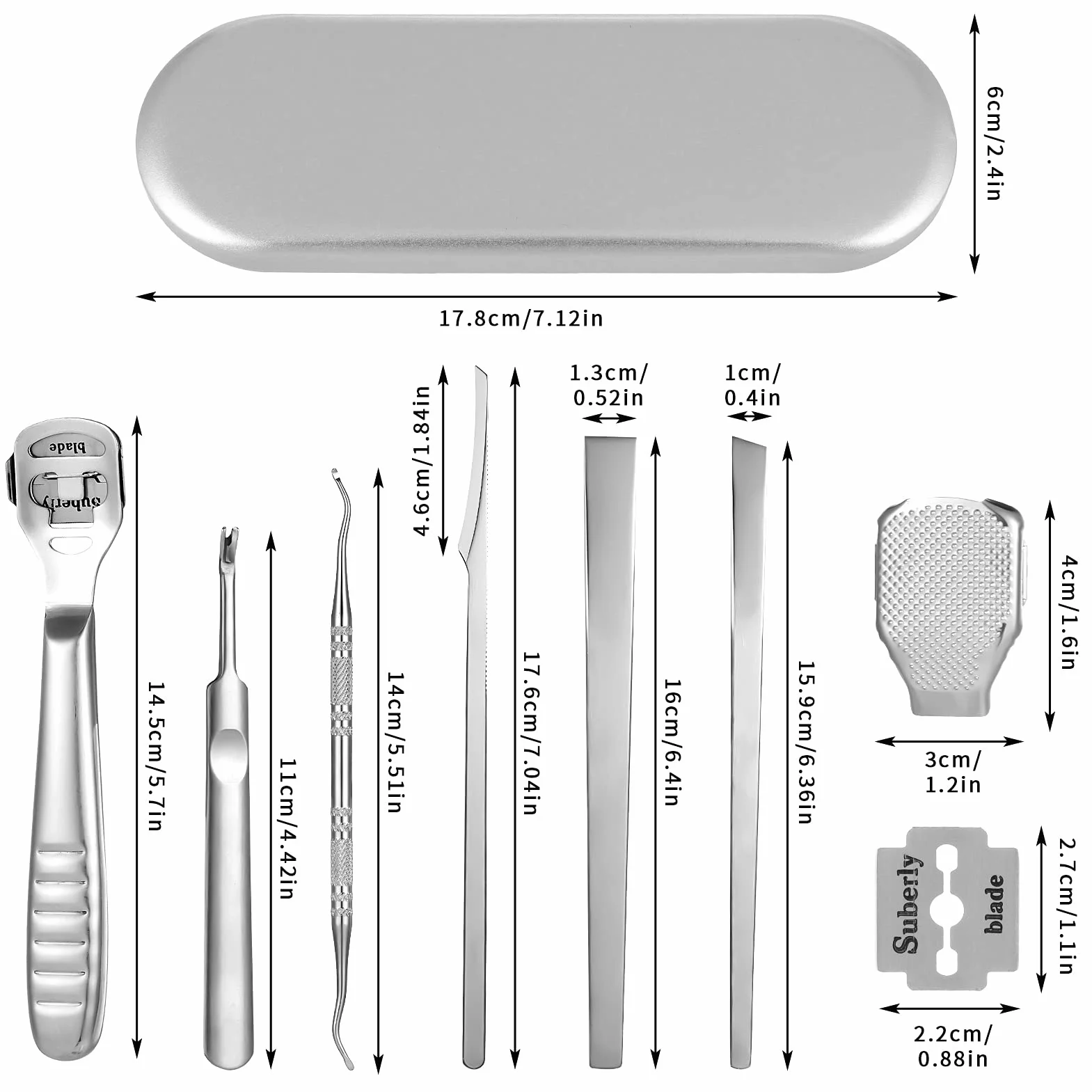 Set Pedicure Professionale con Lima Piedi e Raschietto Calli 10 Lame