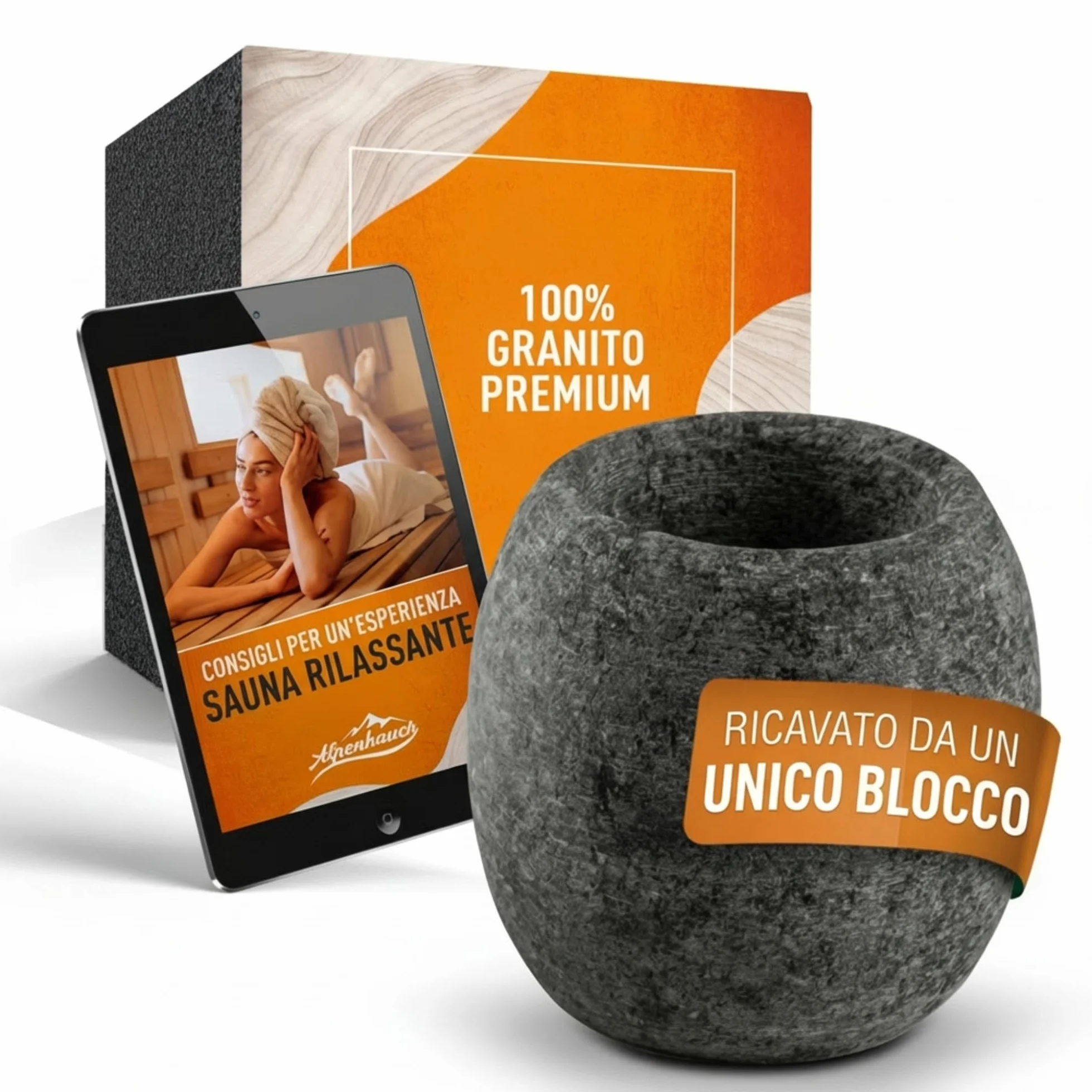 ALPENHAUCH Uovo per Sauna in Massiccio Pietra Ollare 5x5cm - Aromaschale per Profumo Intenso - Accessorio per Sauna