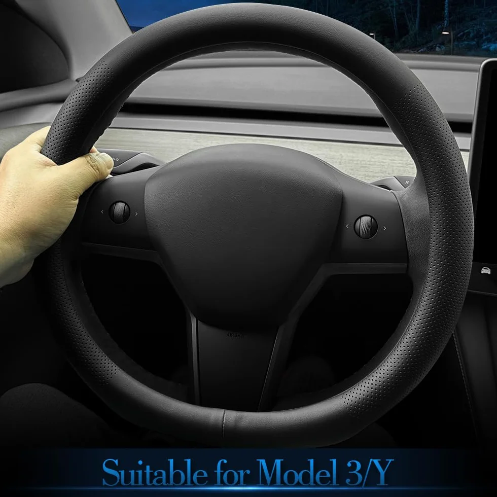 Coprivolante auto personalizzato per Tesla, in pelle nappa, ultra sottile, design antiscivolo e modifica degli interni dell'auto (per Tesla Model 3/Y) (nero)