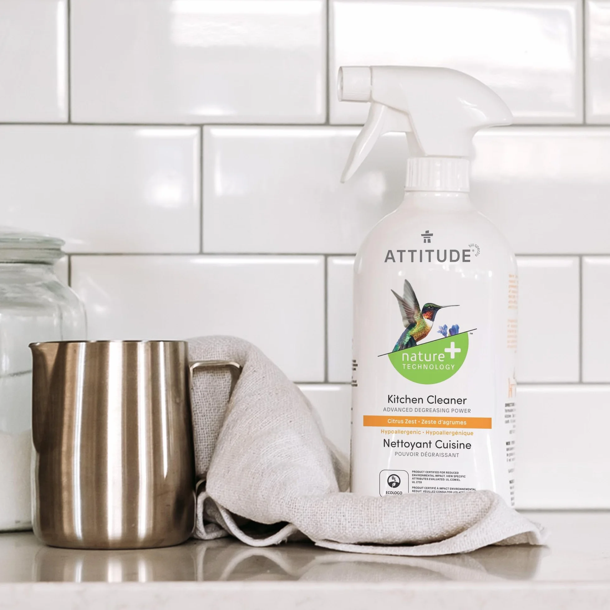 ATTITUDE Kitchen Cleaner EWG Verified Advanced Degreasing Power Plant Mineral-Based Vegan Citrus Zest 800 mL