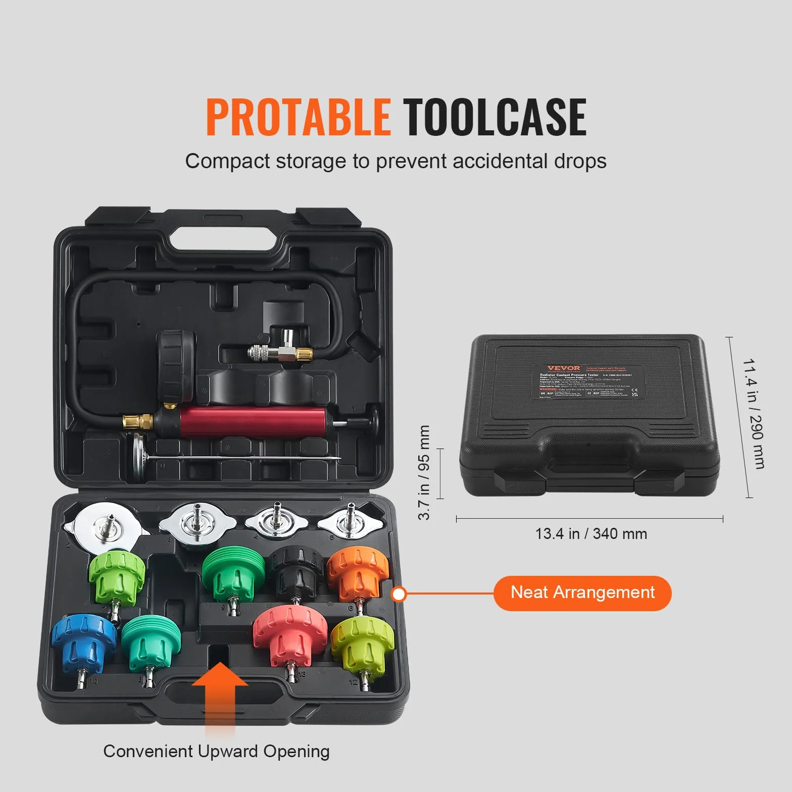VEVOR Kit Tester Universale per Pressione di Sistema Raffreddamento del Radiatore con Adattatori per Pompa a Mano Tappi Codificati a Colori, Strumenti per Pressione con Valigetta per Auto Moto Camion