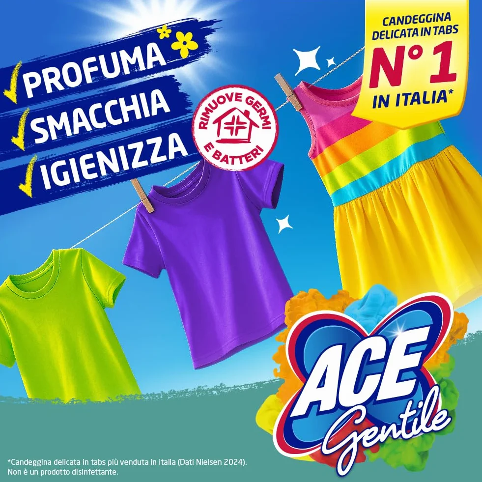 ACE Gentile Maxi Tabs 18 szt. tabletki do prania, wybielacz delikatny, odplamiacz, higienizacja, tlen aktywny
