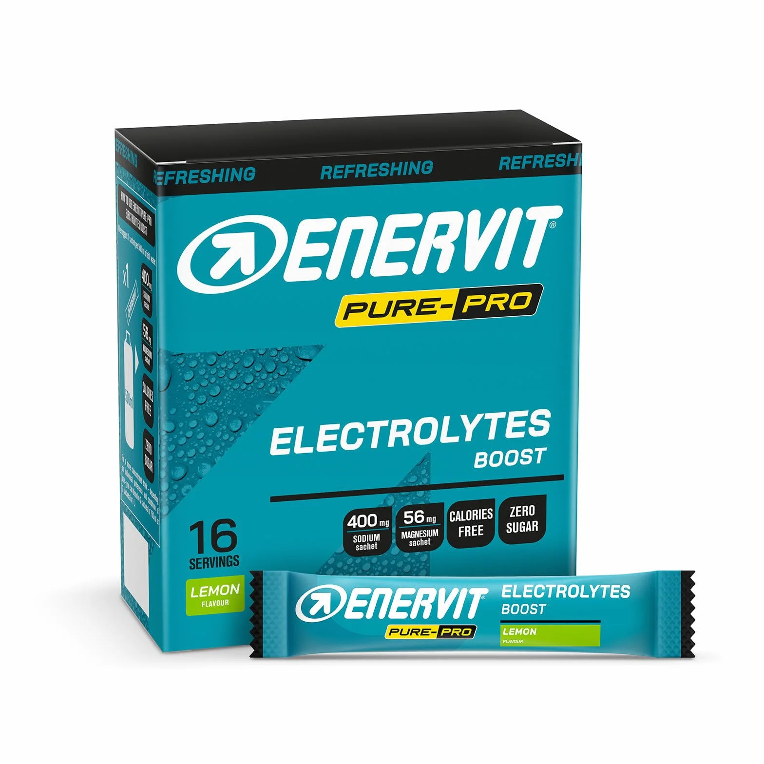 Enervit Pure-Pro Electrolytes Boost, Integratore Sali Sodio e Magnesio, Gusto Limone, 0 Calorie Senza Zucchero, 16 Bustine