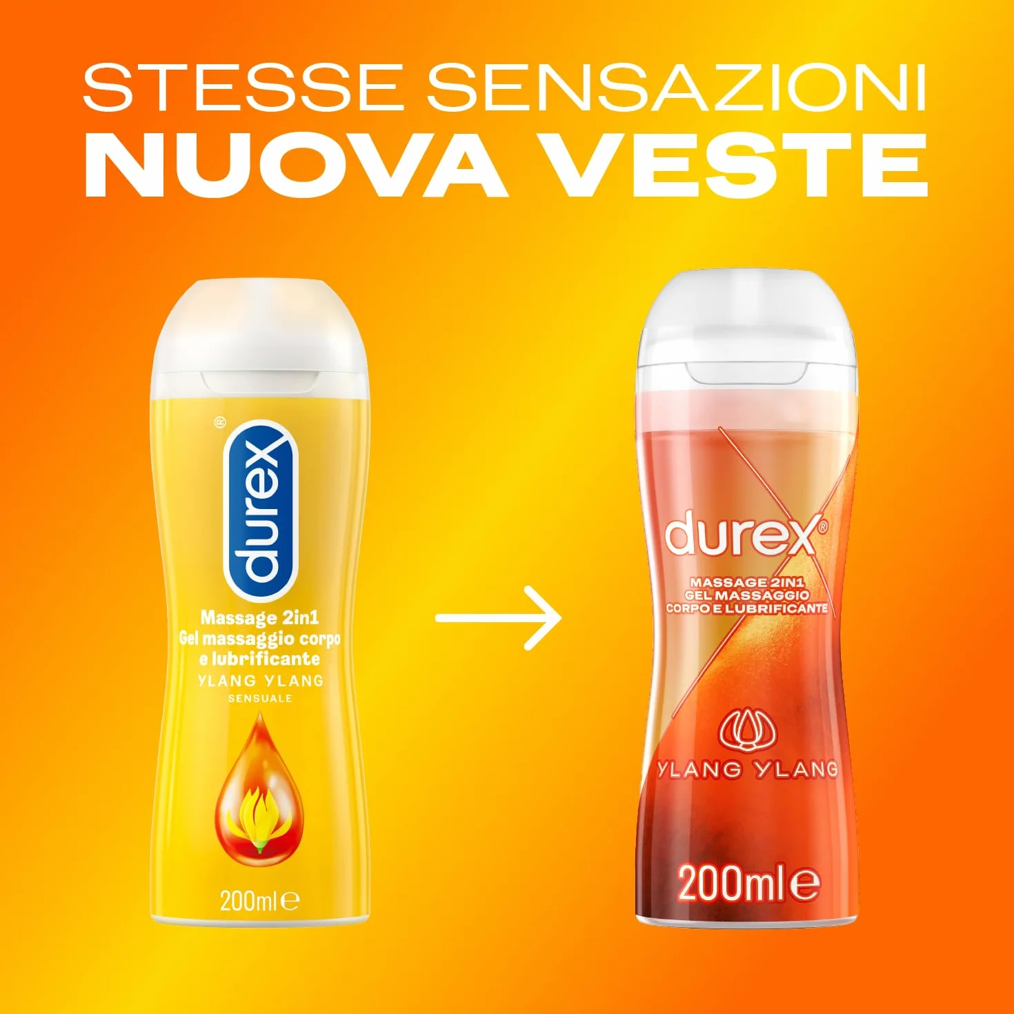 Durex Massage 2 in 1 Gel Lubrificante Intimo a Base Acqua e Gel per Massaggi con Ylang Ylang 200 ml