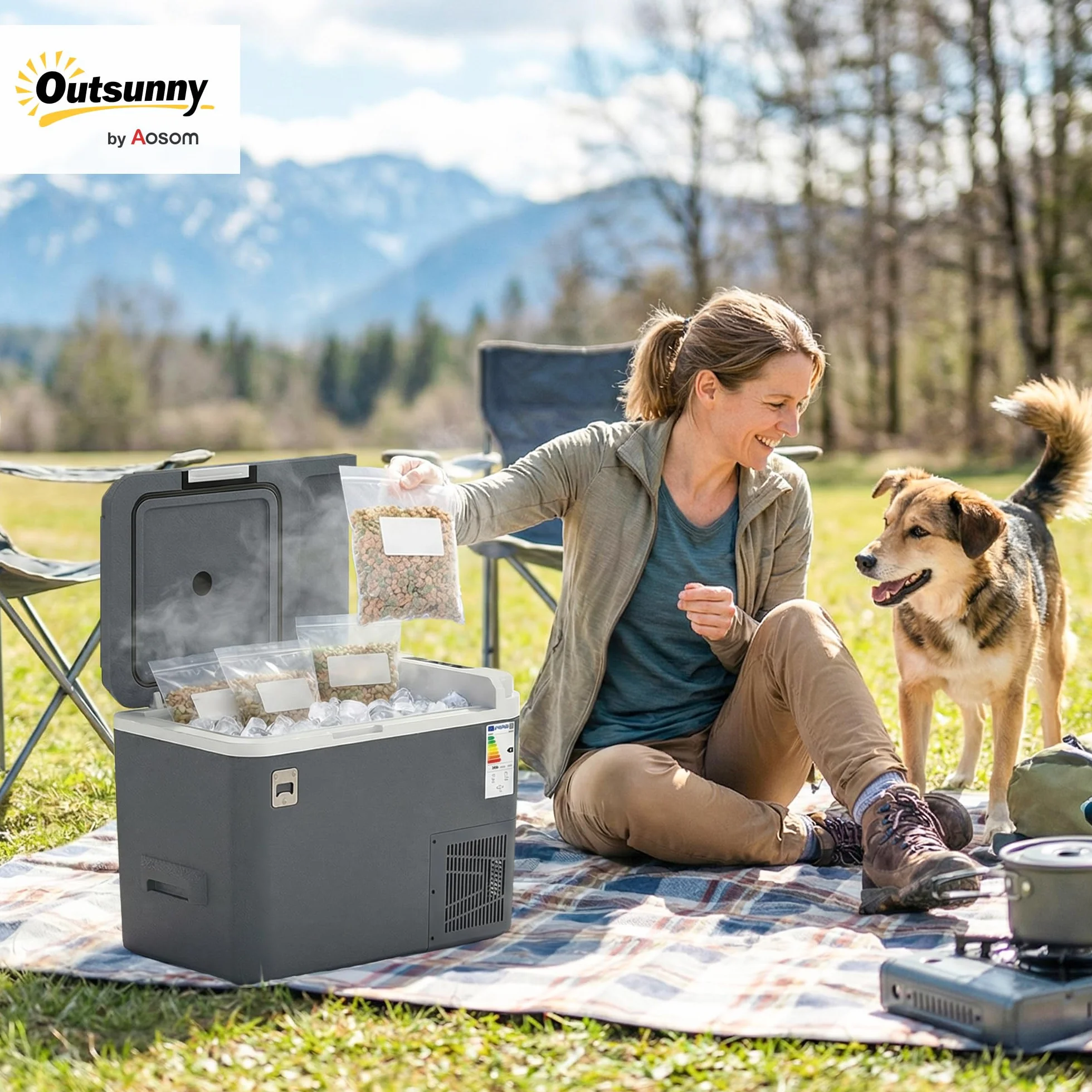 Outsunny Frigorifero Portatile per Auto 25L con Compressore, Frigo Portatile Elettrico Anti-Shock, APP Bluetooth, Maniglia, 12/24V DC e 100-240V AC, -20°C a 20°C, per Campeggio Camion Barca Camper