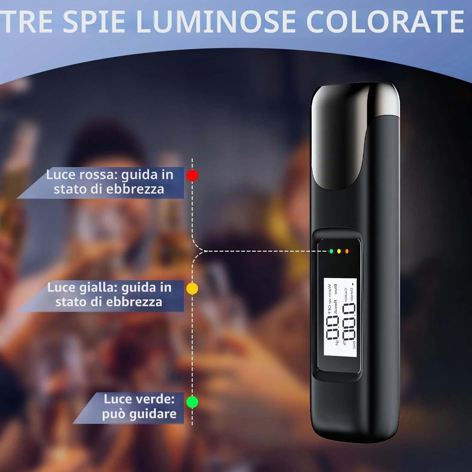 Etilometro Portatile Certificato con Display LCD, Alcol Test Digitale, Senza Boccagli