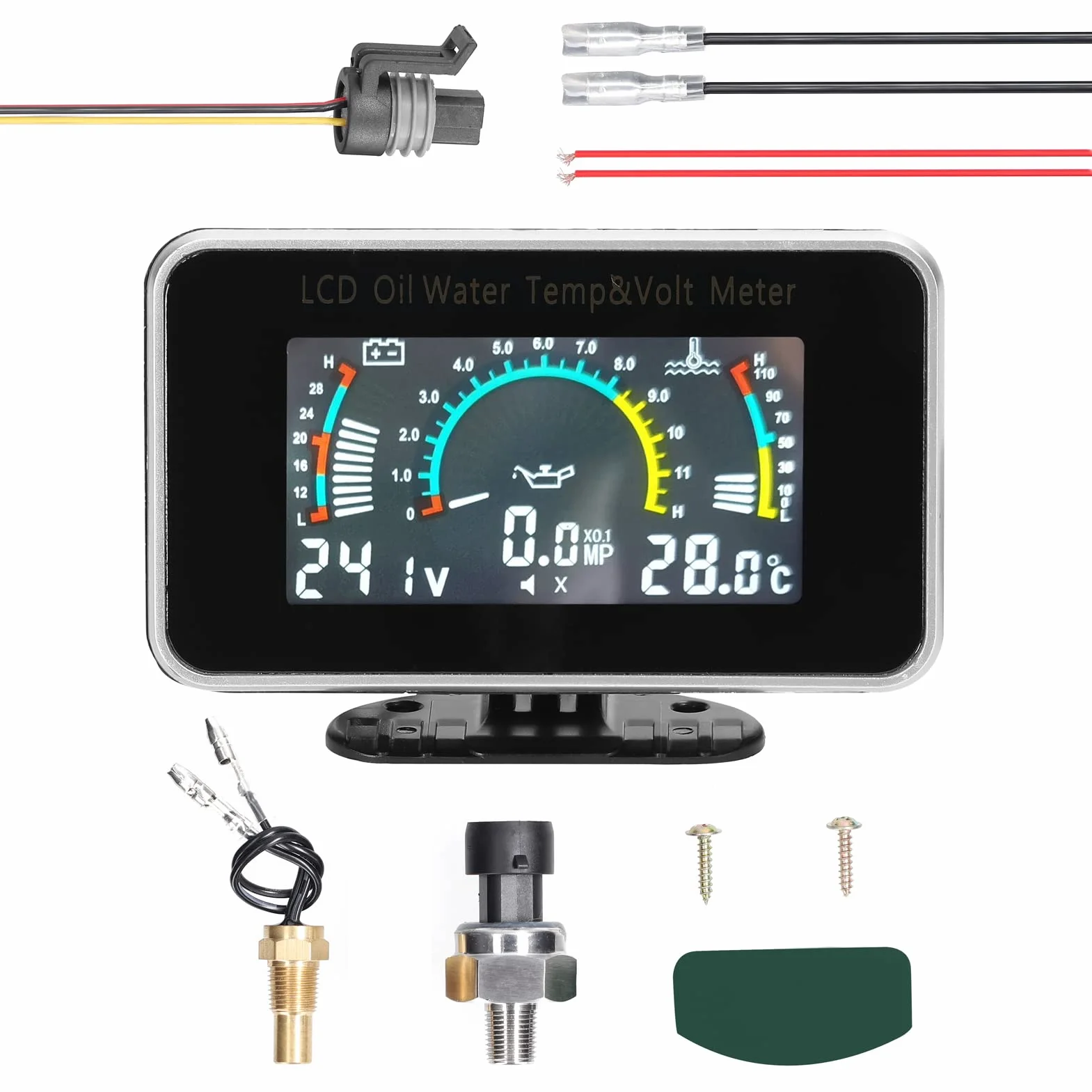 HUIOP Manometro dell'olio,Misuratore LCD per Auto 3-in-1 Misuratore di Pressione Olio Digitale Misuratore di Temperatura dell'Acqua Strumento Universale 9-36V per Camion SUV RV