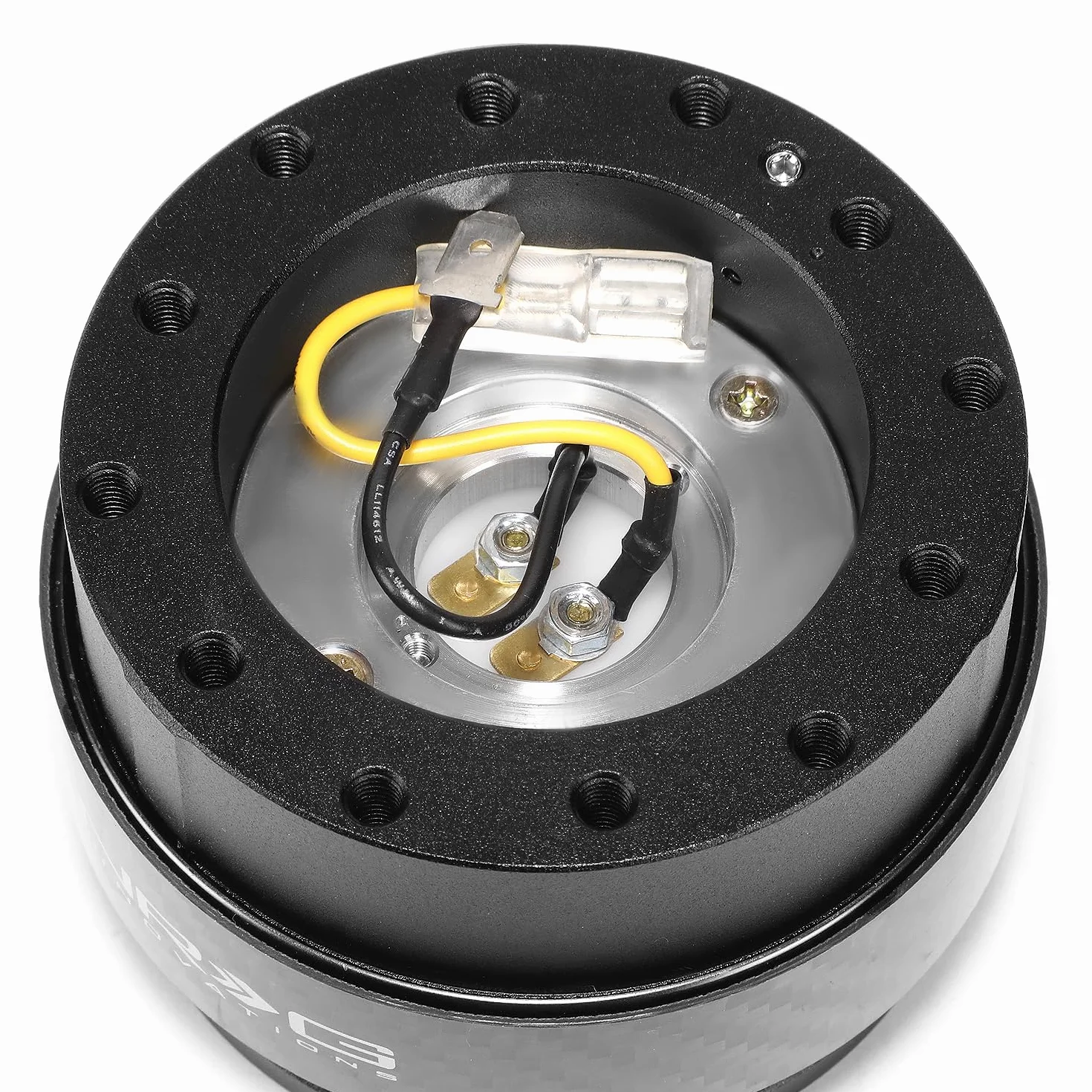 NRG Innovations Kit di sgancio rapido per volante generazione 2.0, corpo nero, anello in fibra di carbonio nero