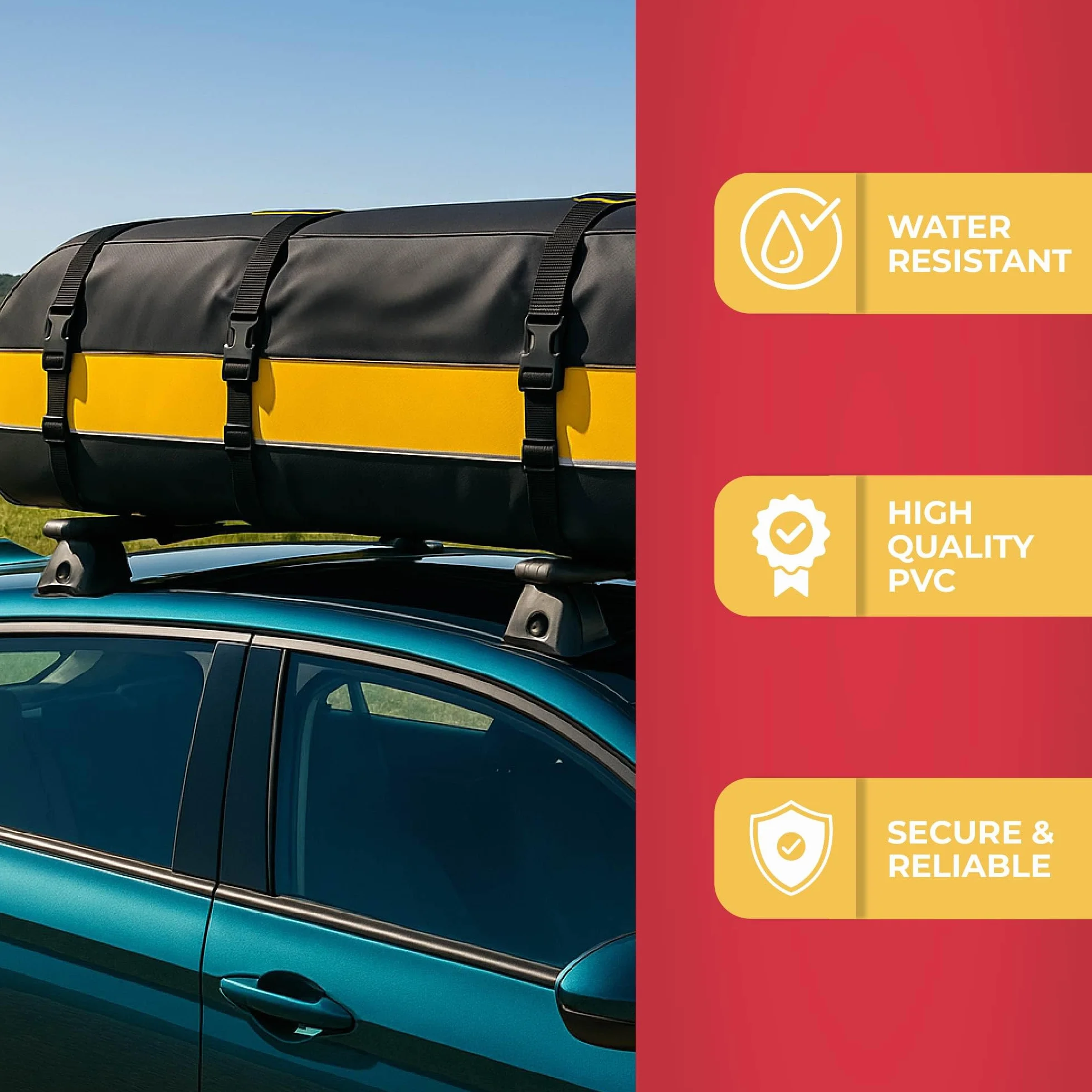 GADLANE Borsa da Tetto per Auto - 552L Box da Tetto Impermeabile per Auto con/senza Portapacchi, con Tappetino Antiscivolo, 6 Cinghie Robuste, Lucchetto a Combinazione, Borsa Portaoggetti (Gialla)