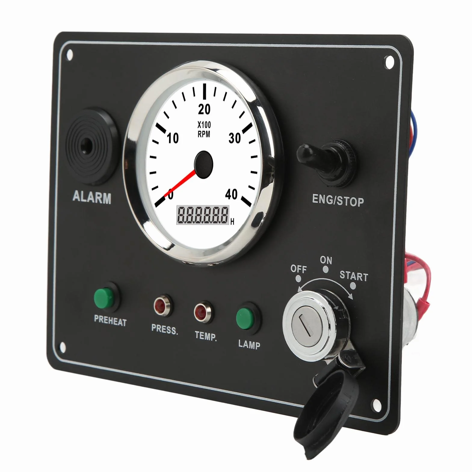 Quadro Strumenti per Barca Impermeabile IP67 con Contagiri - Multifunzione - 4000 Giri/min - Arresto Motori Accensione ON OFF - Allarme Temperatura acqua. (12V)