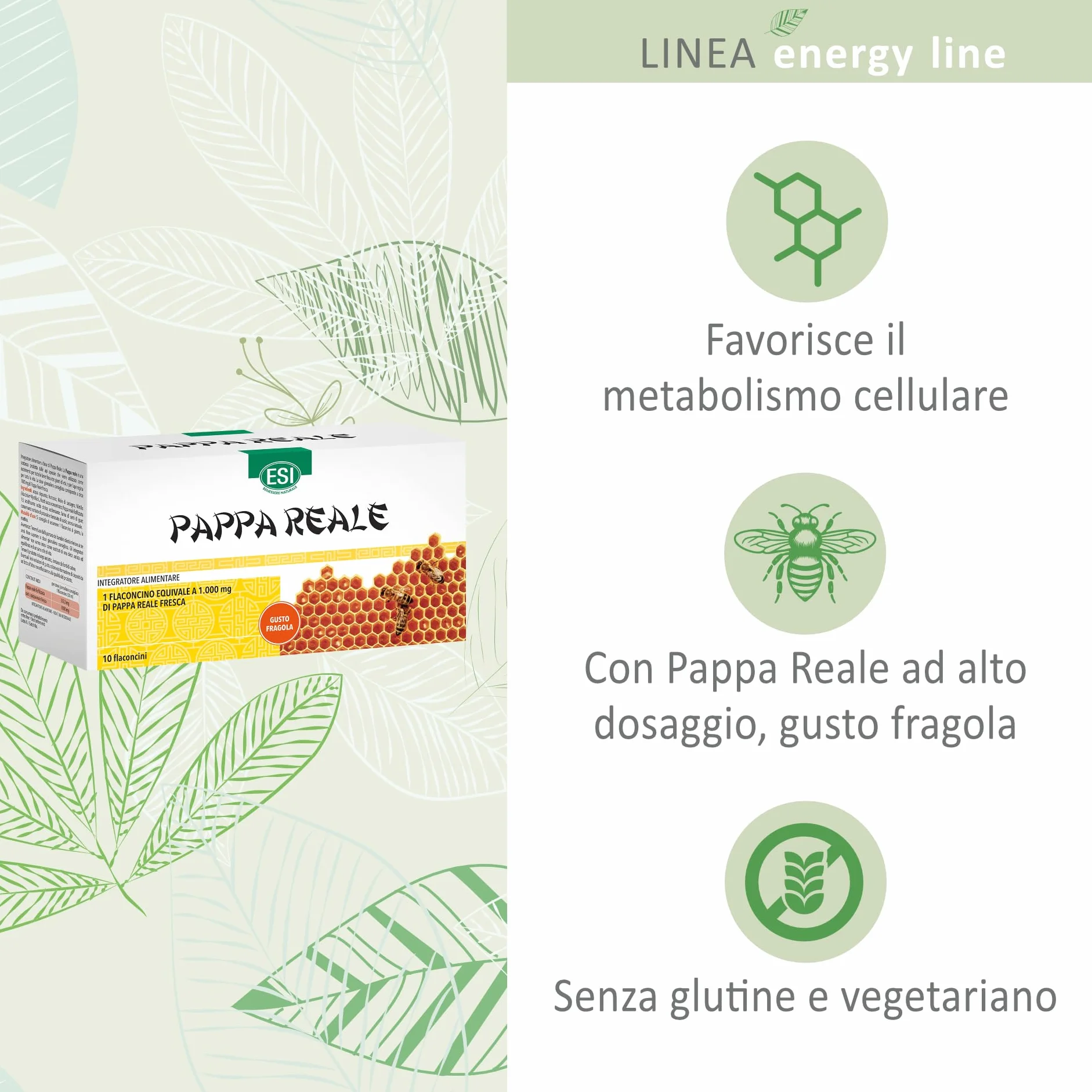 ESI Go Up Pappa Reale 1000 Integratore Alimentare con Vitamine A E B Magnesio Potassio Gusto Fragola 10 Flaconcini