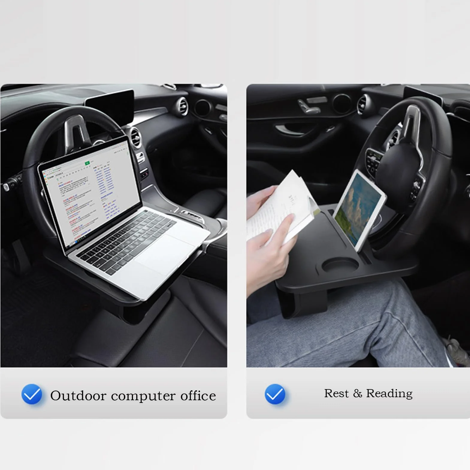 Tavolino Auto per Volante - Vassoio Portatile per Computer e Cibo da Volante | Supporto Portatile per PC, Scrittura, Bevande e Libri in Auto