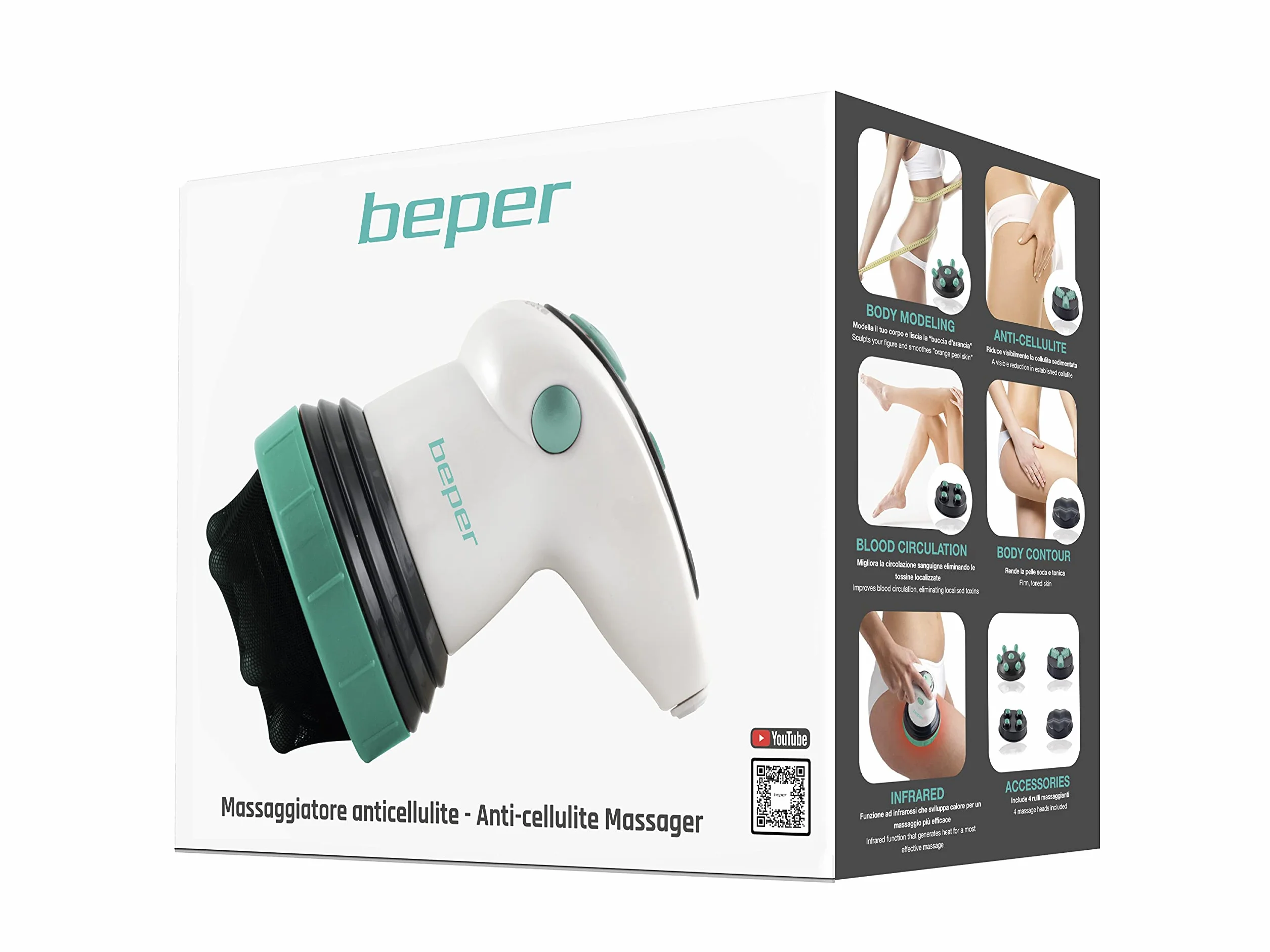 BEPER 40.500 Massaggiatore Anticellulite 4 in 1, Massaggio a Raggi Infrarossi, Tripla Azione Circolare, 25 W