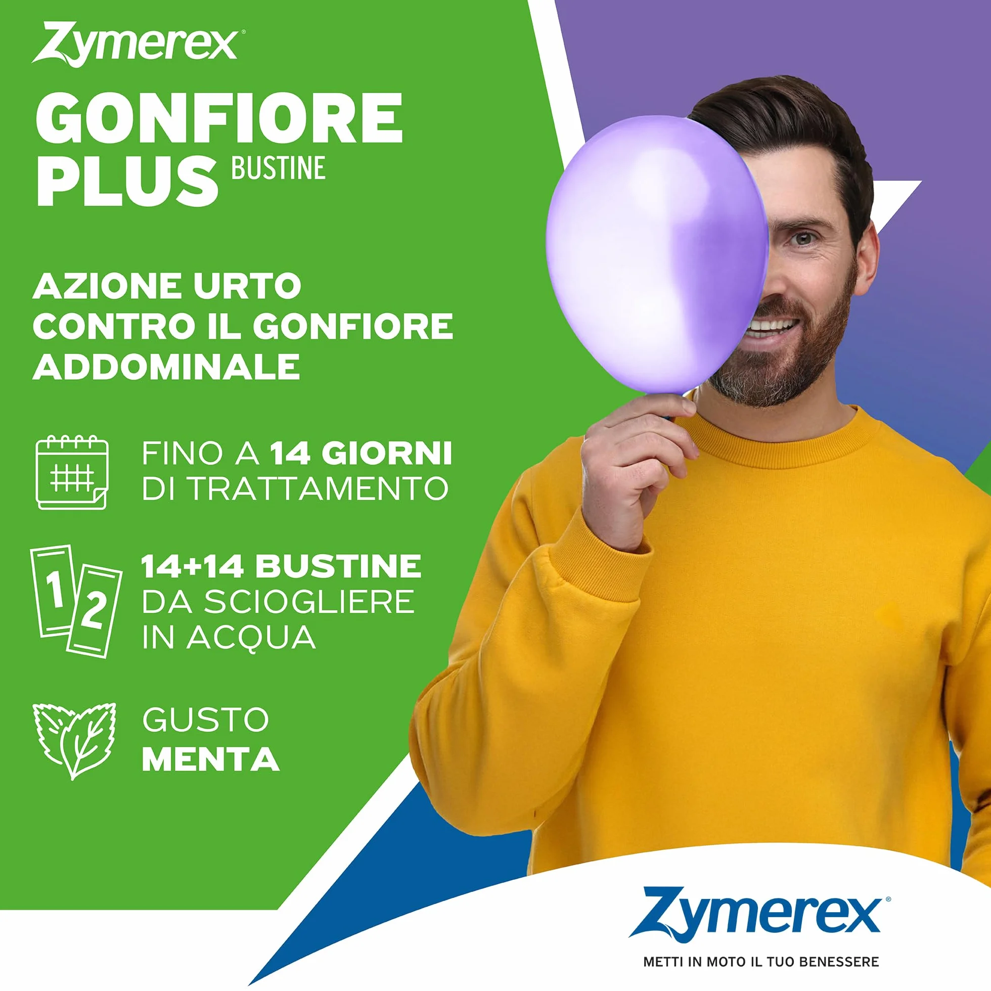 Zymerex Gonfiore Plus 14+14 bustine Probiotici Prebiotici Equilibrio Flora Intestinale Metabolismo Carboidrati Senza Glutine Lattosio Zuccheri