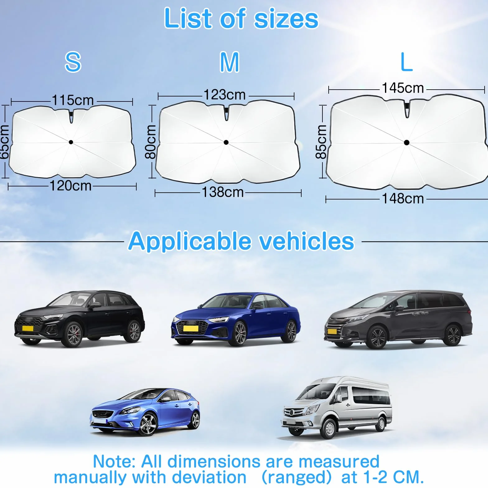 Parasole Auto Ombrello Pieghevole Anti-UV Isolation Thermique 138x80cm per SUV MVP Camion