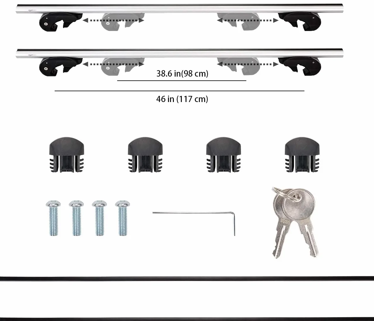 Amazon Basics Portapacchi da tetto a croce 132 cm per distanze fino 117 cm tra sponde con fessura 2 pezzi nero argento