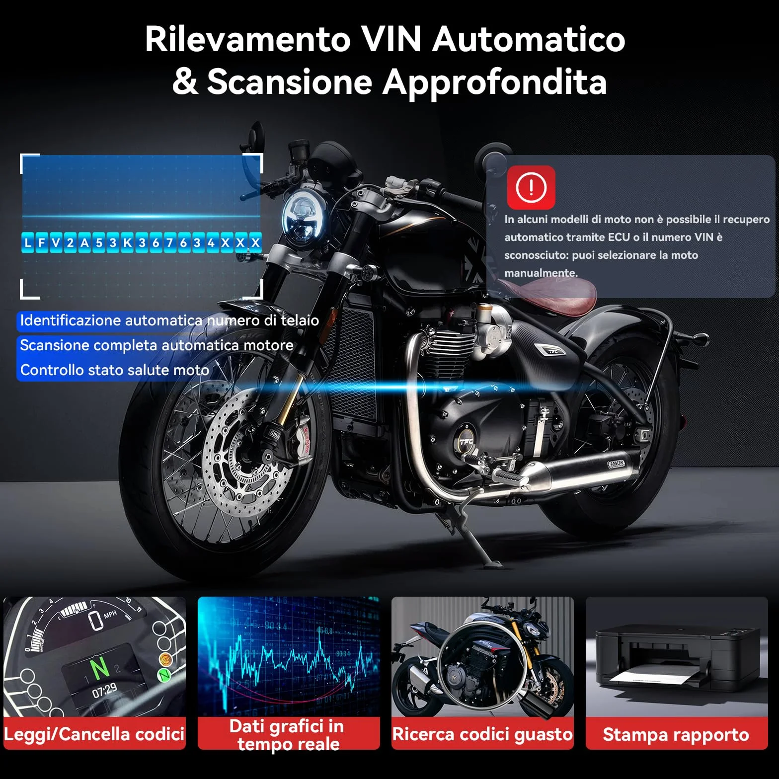 iCarsoft MT V6 Scanner diagnostico moto Triumph OBD2 58 servizi manutenzione 55 test bidirezionali
