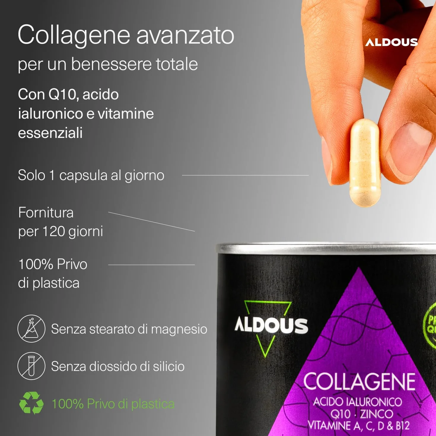 Collagene e Acido Ialuronico 120 Capsule Integratore Capelli Pelle Ossa