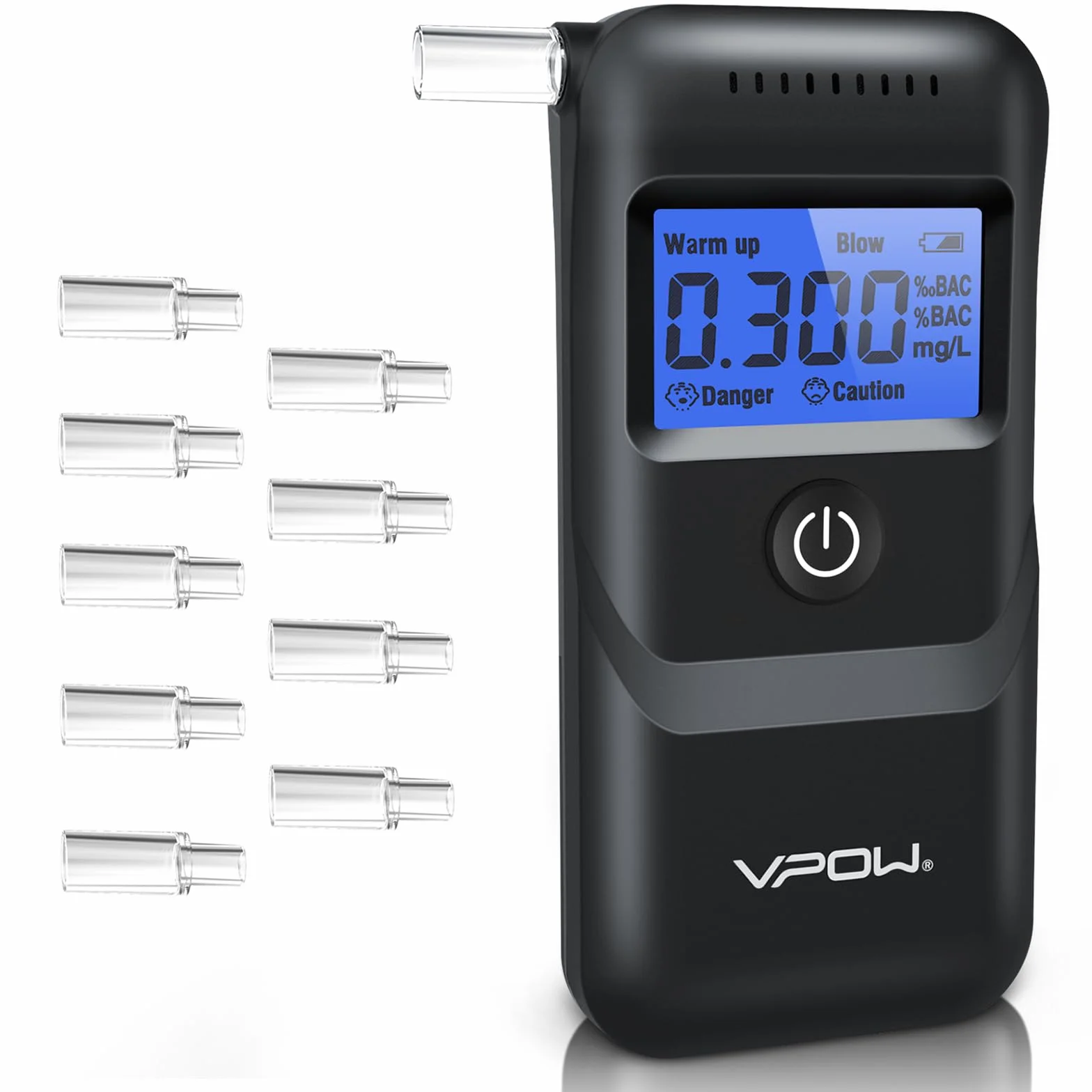 Etilometro Portatile Certificato VPOW con Display LCD Blu, Precisione di Grado, per Uso Domestico e Professionale - Nero Scuro