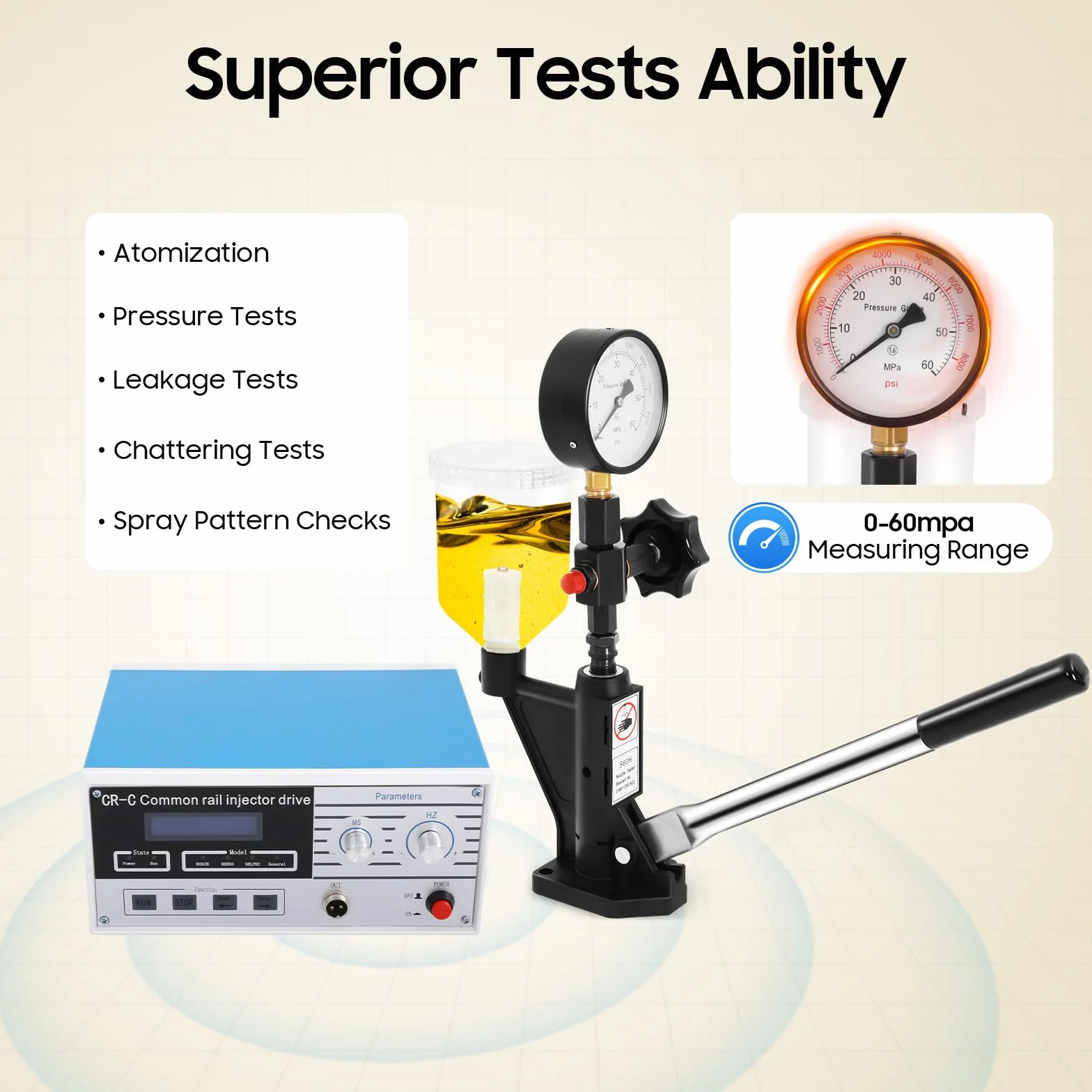 CR-C Multifunzione Diesel Iniettore Tester, S60H Iniettore Diesel Common Rail Iniettore Unità Iniettore Carburante Strumento di Riparazione