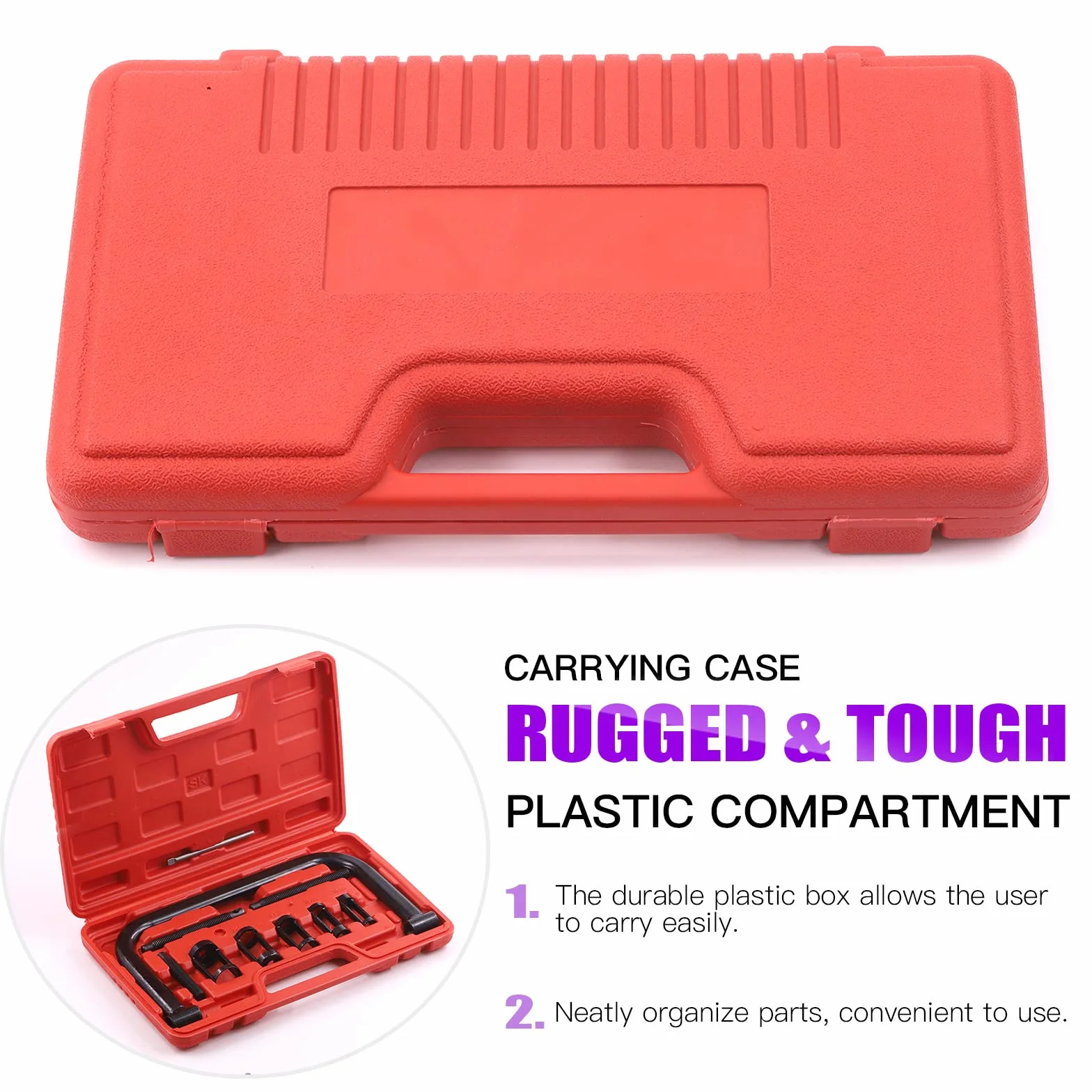 Swpeet Kit assortito di 13 attrezzi per compressore a molla per valvola, include 5 adattatori pusher, viti di estensione, set di valvole e barra di compressione per moto, auto e piccoli veicoli a