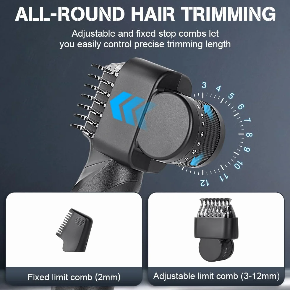 Rasoio Elettrico Corpo Uomo 3 In 1 Impermeabile IPX5 Depilatore Pettini Regolabili 3-12 mm Wet&Dry