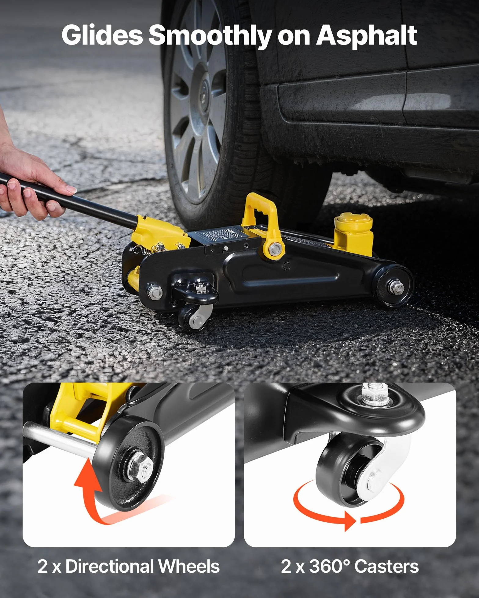 VEVOR Cric da Pavimento a Basso Profilo 1,5 t, Sollevatore Idraulico in Acciaio per Auto Sportive, Berline