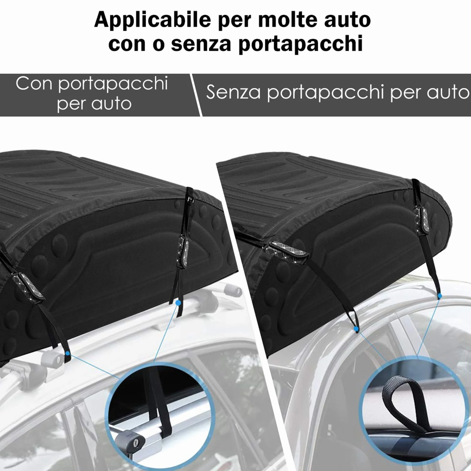 COSTWAY Borsa da Tetto per Auto Impermeabile 14Cu.Ft/400L, Box Tetto Universale Pieghevole con Borsa+ 4 Cinghie Rinforze+ 4 Ganci, Portabagagli per Tutti i Veicoli con/senza Barre Portapacchi