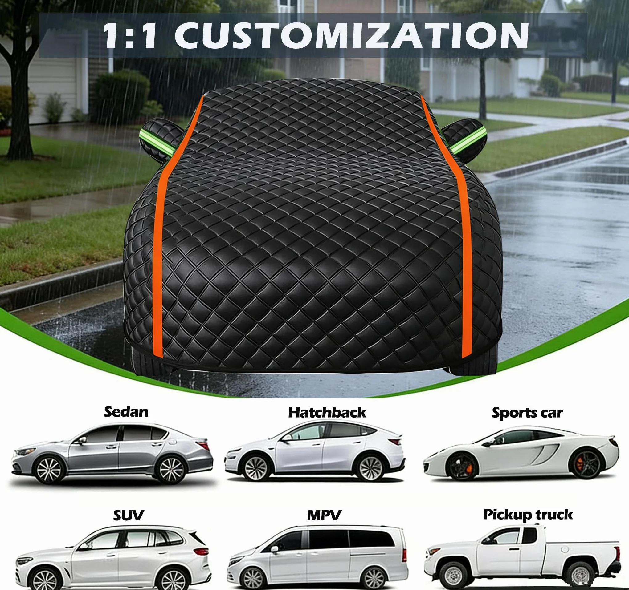Telo Copriauto Antigrandine Imbottito per Audi Q3 2012-2026,Impermeabile Telo Copri Auto Esterno Completo Copertura Esterno con Cerniera E Cinghia Antivento