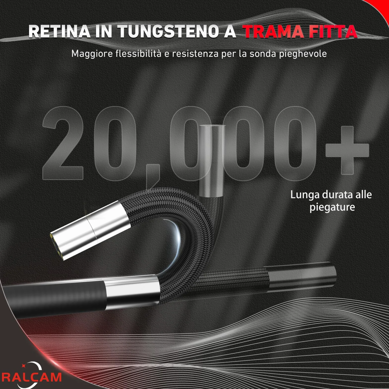 Ralcam Fotocamera Endoscopia IP67 con Testa Mobile 210°, Sonda 5,5mm, Schermo HD 5", Tubo 1,5M