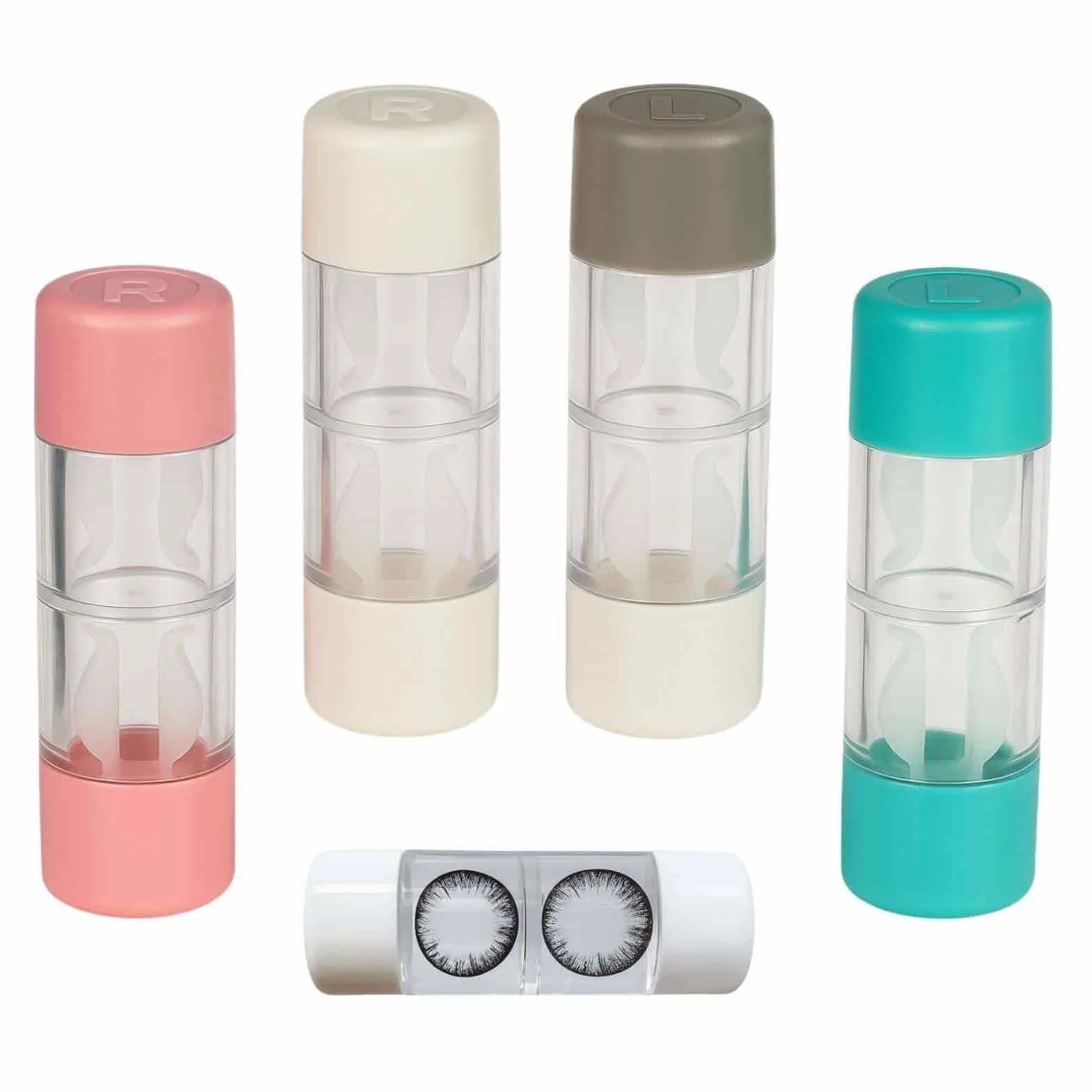 Set di 4 contenitori per lenti a contatto dure, portatile, compatto, rosa, bianco, blu, verde