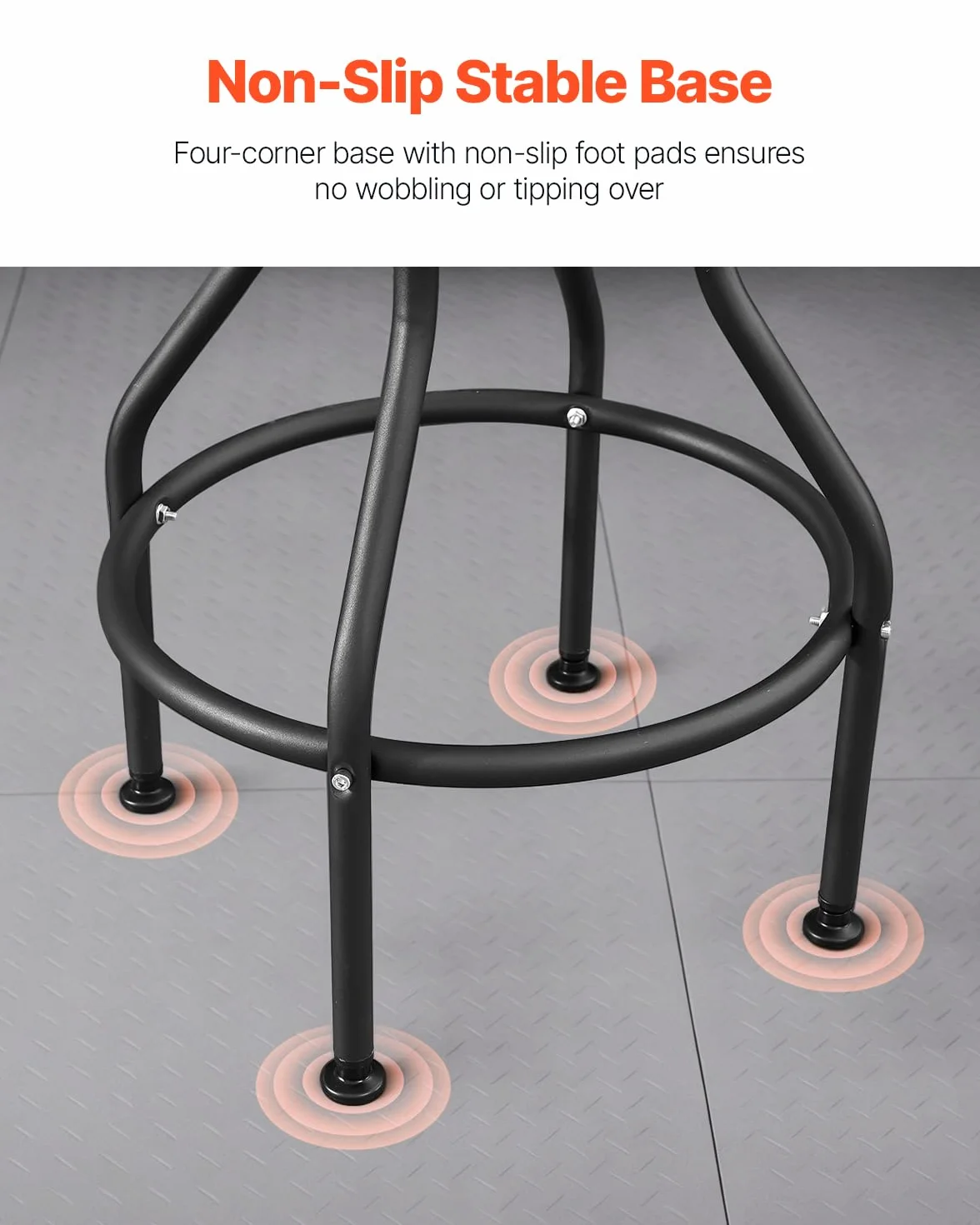 VEVOR Sgabello da Officina Girevole 360° con Schienale, Sedile Regolabile in Altezza, Capacità 136 kg, Nero