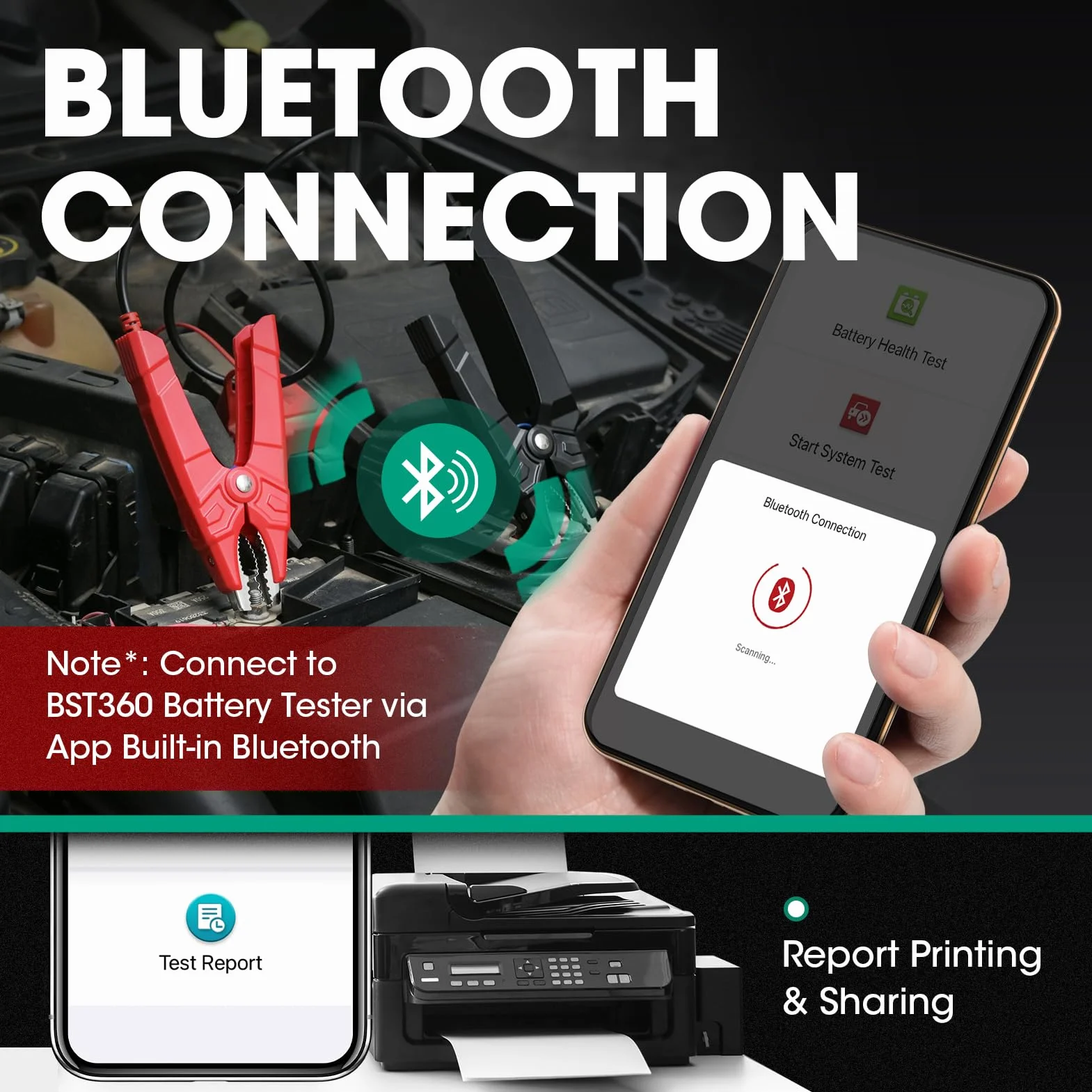LAUNCH BST360 - Tester batteria auto 12 V, 100-2000 CCA Bluetooth strumento analizzatore della batteria Auto, test di salute di ricarica per auto camion moto ATV SUV barca Yacht