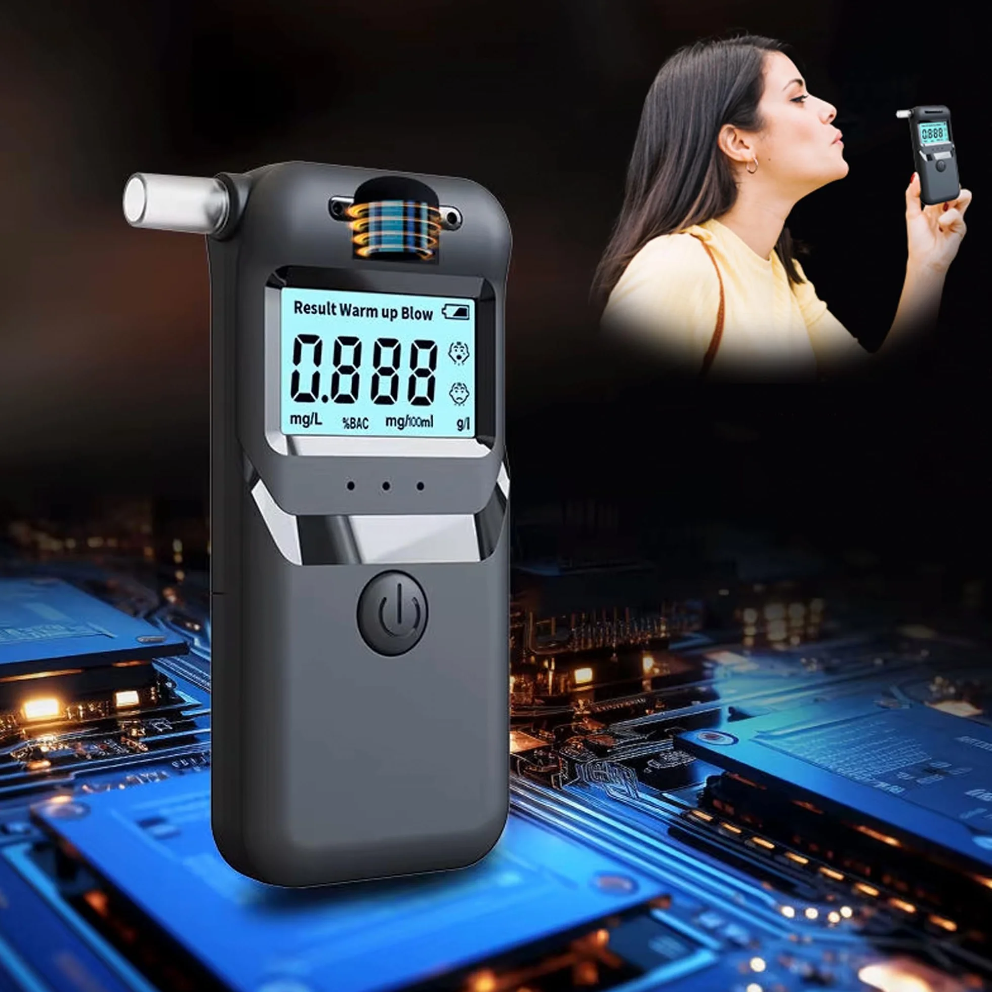 Etilometro Portatile Digitale Certificato con Display LCD – Chip ASIC 3° Generazione per Misurazione Accurata – Alcol Test con Algoritmo Avanzato - Boccagli Sostituibili e Prestazioni Stabili